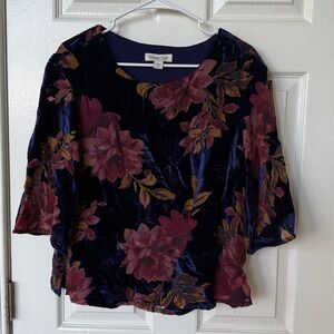 Coldwater Creek Velvet Top with Floral Design